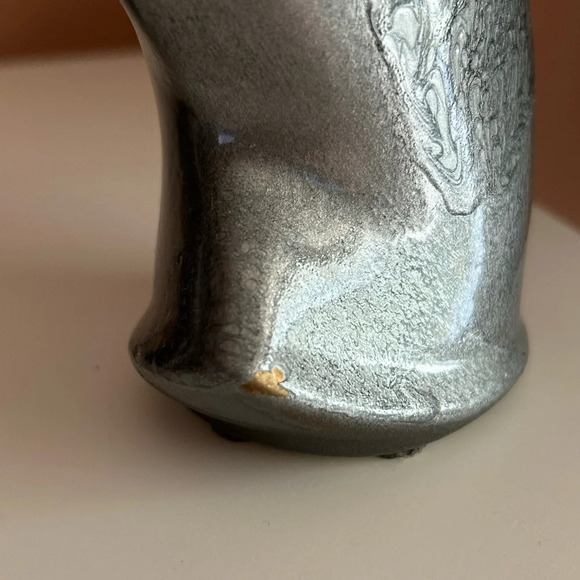 Michael Lambert Signed Dancing Sugar Creamer set pottery MCM '60s Pewter Drip… - Picture 6 of 7